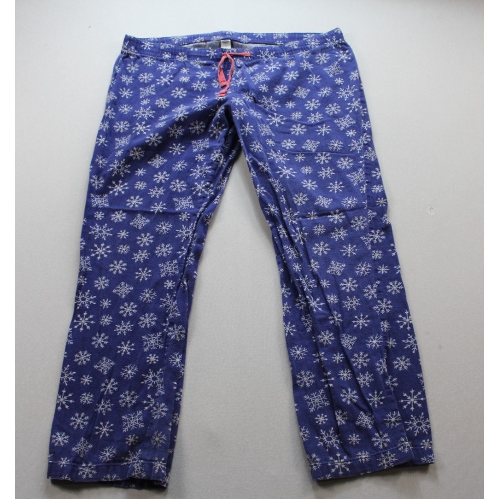 Old Navy Pajama Pants Women Medium Blue Excellent Snowflake Flannel Drawstring